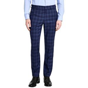Hugo Boss Mens Hesten Plaid Extra Slim Fit Wool Dress Pants 32W x 32L Blue - NWT